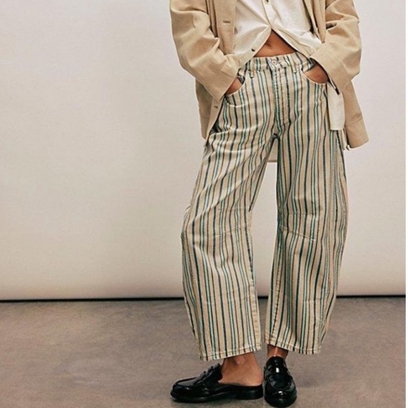 Free People Denim - Free People We The Free Good Luck Printed Barrel Jeans Striped Size 31